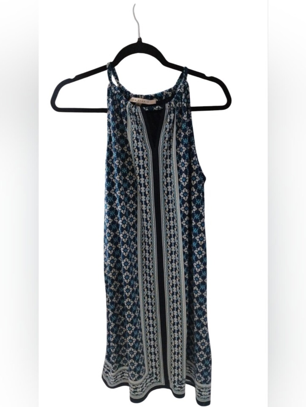 Max Studio Navy Blue & White Printed Shift Dress SZ L
